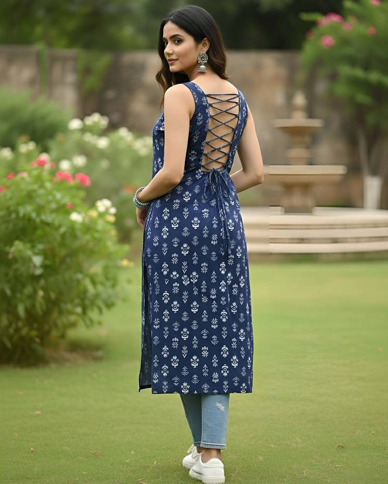 Blue  pure cotton printed kurti for women