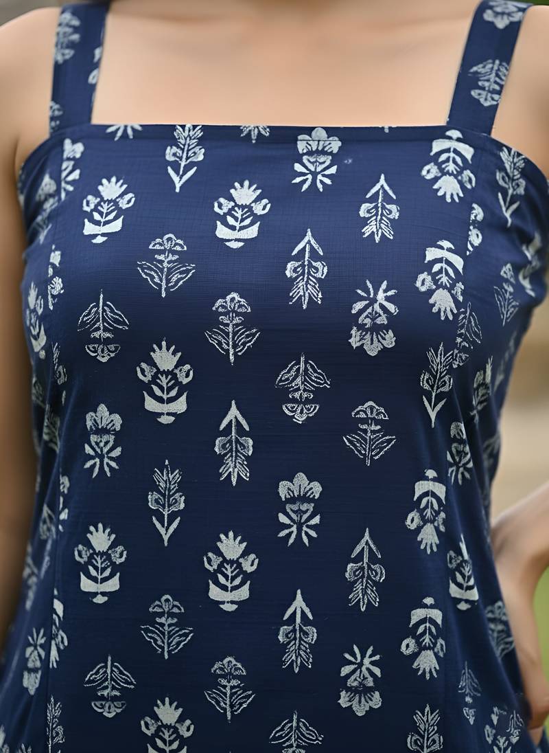 Blue  pure cotton printed kurti for women