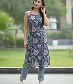 Blue  pure cotton printed kurti for women