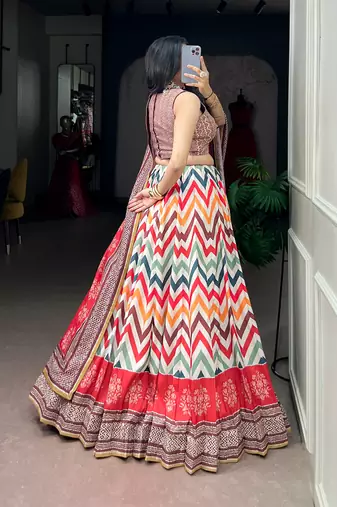 Women's Vaishali Silk Printed Lehenga Choli with Beadswork and Gotta Patti Lace