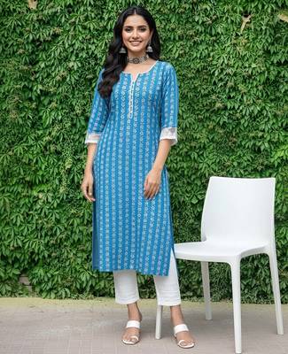 Blue  pure cotton printed kurti for women 1