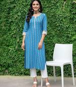 Blue  pure cotton printed kurti for women
