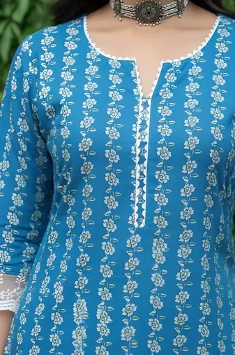 Blue  pure cotton printed kurti for women
