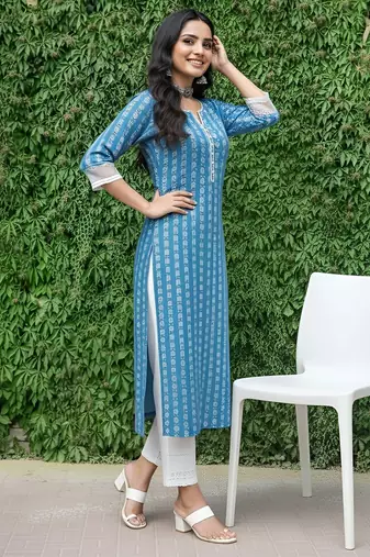 Blue  pure cotton printed kurti for women