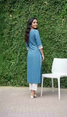Blue  pure cotton printed kurti for women 4