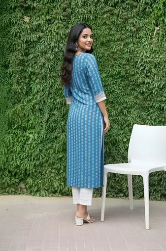 Blue  pure cotton printed kurti for women