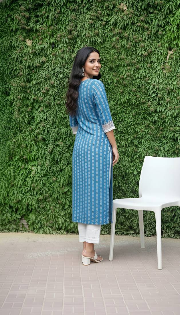 Blue  pure cotton printed kurti for women