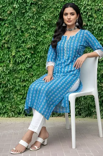 Blue  pure cotton printed kurti for women