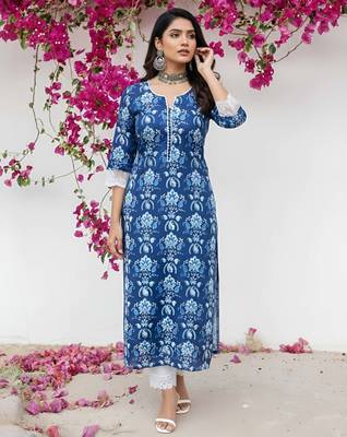 Blue  pure cotton printed kurti for women 1