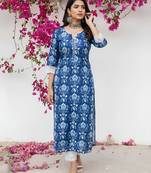 Blue  pure cotton printed kurti for women
