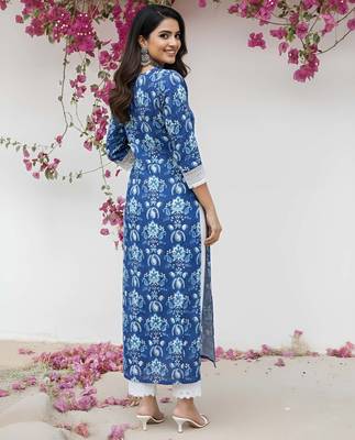 Blue  pure cotton printed kurti for women 4