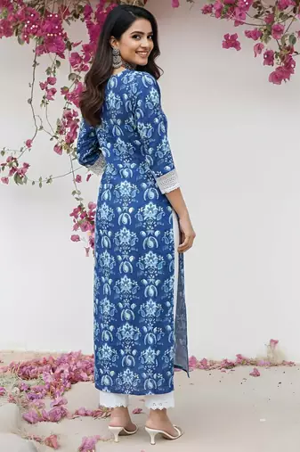 Blue  pure cotton printed kurti for women