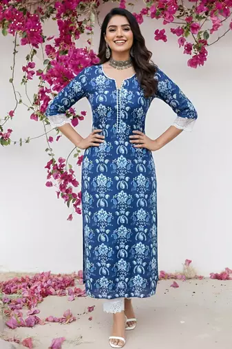 Blue  pure cotton printed kurti for women