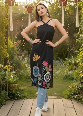 Black  pure cotton printed kurti for women 1