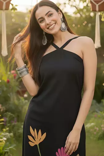 Black  pure cotton printed kurti for women