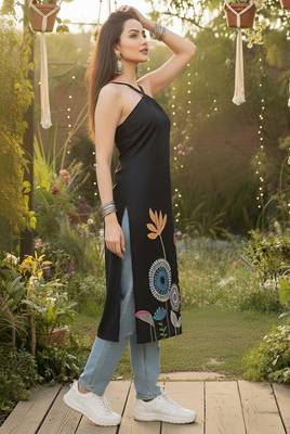 Black  pure cotton printed kurti for women 3