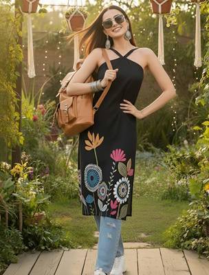 Black  pure cotton printed kurti for women 5