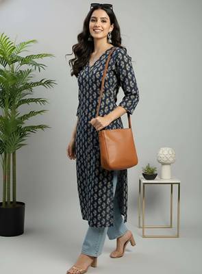 Blue  pure cotton printed kurti for women 1