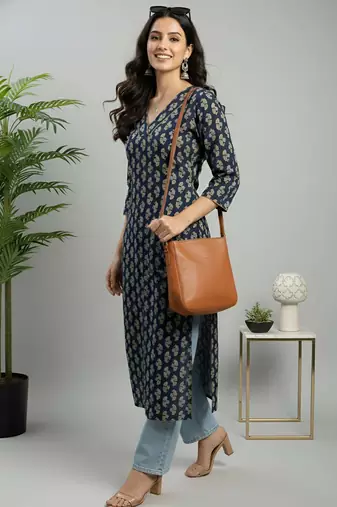 Blue  pure cotton printed kurti for women