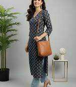 Blue  pure cotton printed kurti for women