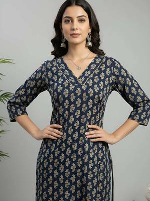 Blue  pure cotton printed kurti for women 2
