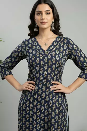 Blue  pure cotton printed kurti for women