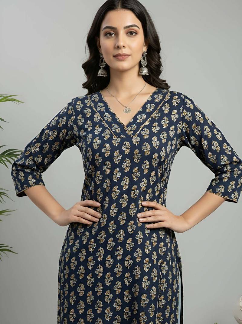 Blue  pure cotton printed kurti for women