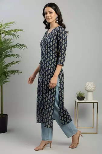 Blue  pure cotton printed kurti for women