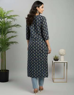 Blue  pure cotton printed kurti for women 4