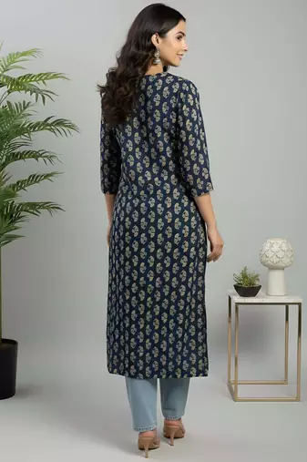 Blue  pure cotton printed kurti for women