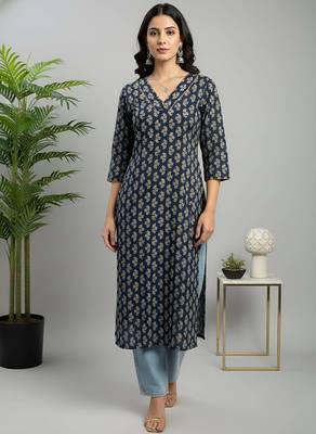 Blue  pure cotton printed kurti for women 5