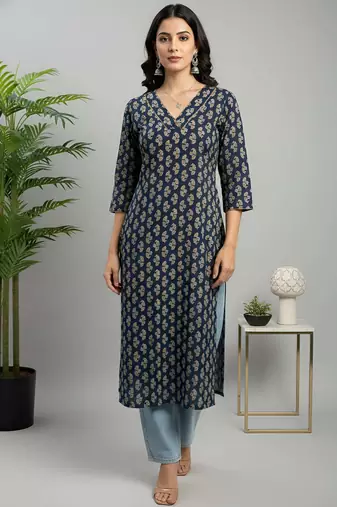 Blue  pure cotton printed kurti for women