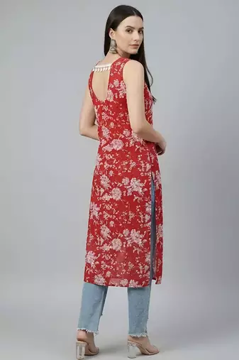 Red  pure cotton printed kurti for women