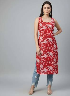 Red  pure cotton printed kurti for women 3