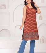 Rust  pure cotton printed kurti for women