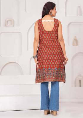 Rust  pure cotton printed kurti for women 4
