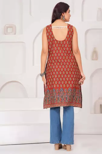 Rust  pure cotton printed kurti for women