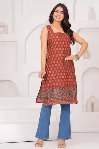 Rust  pure cotton printed kurti for women