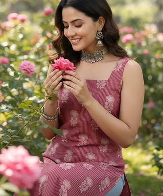 Mauve  pure cotton printed kurti for women 1