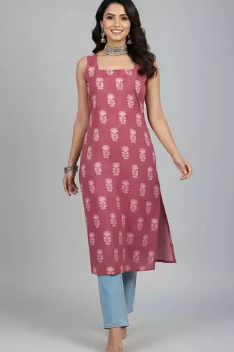 Mauve  pure cotton printed kurti for women