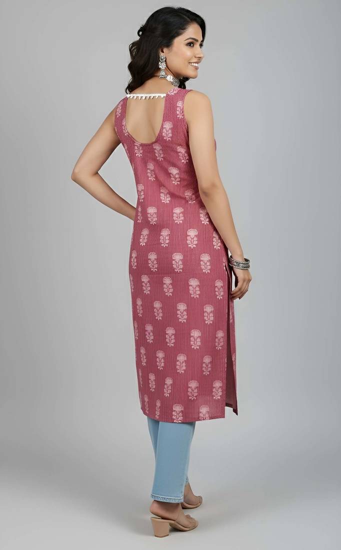 Mauve  pure cotton printed kurti for women