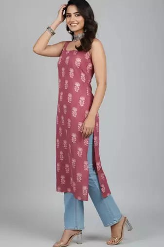 Mauve  pure cotton printed kurti for women