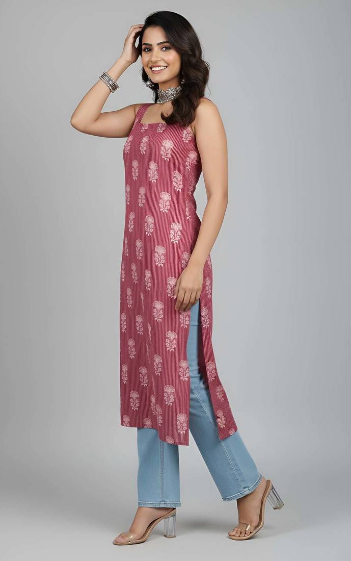 Mauve  pure cotton printed kurti for women