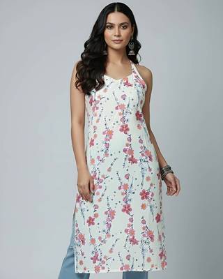 White  pure cotton printed kurti for women 1
