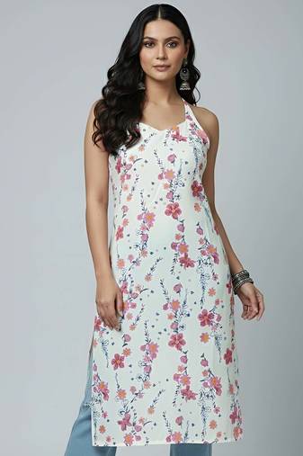 White  pure cotton printed kurti for women