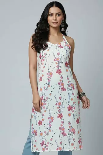 White  pure cotton printed kurti for women