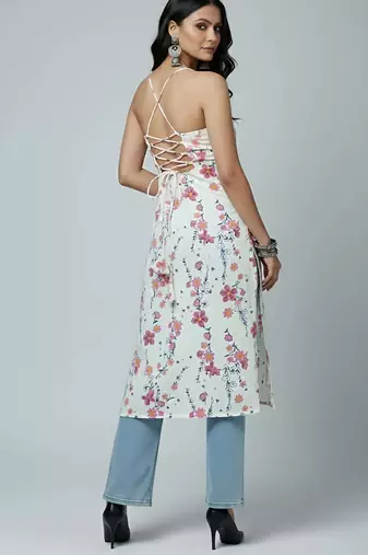 White  pure cotton printed kurti for women