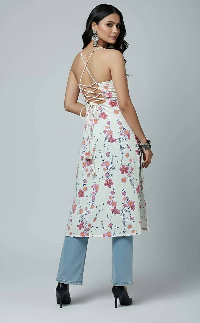 White  pure cotton printed kurti for women