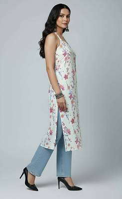 White  pure cotton printed kurti for women 3
