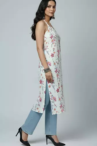 White  pure cotton printed kurti for women
